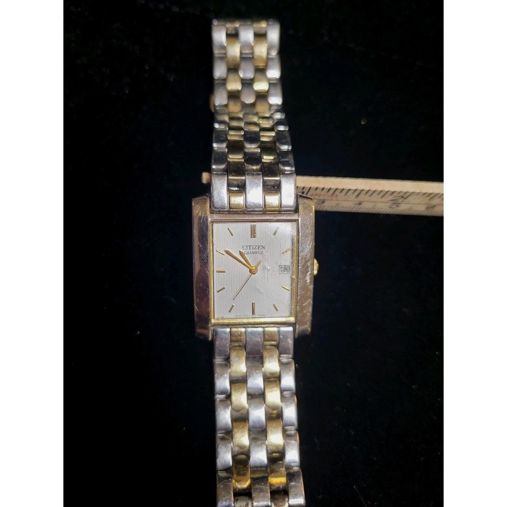 Citizen Quartz Men's Two-Tone Rectangle Dress Watch Day/Date Metal Bracelet
